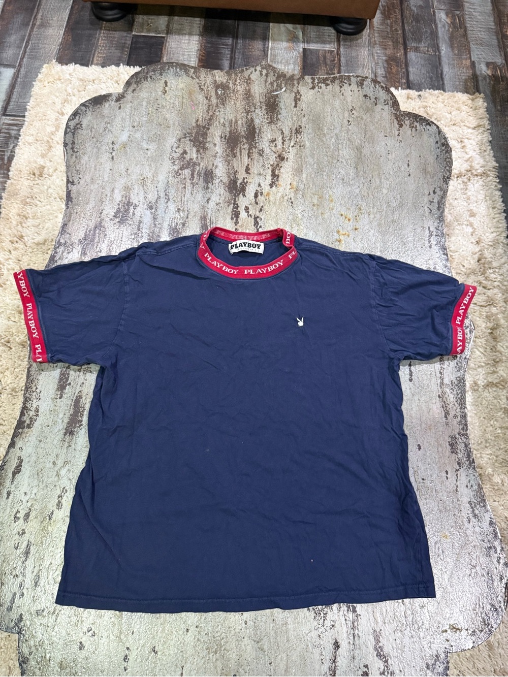 PLAYBOY Navy Short Sleeve Tee with Red Trim